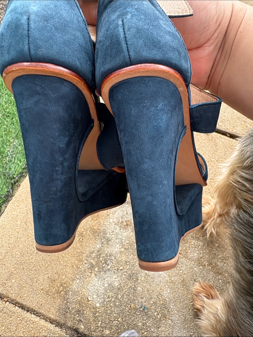 Dolce Vita Dark Blue Suede Crisscross Ankle Strap Block Heels - Picture 7 of 10